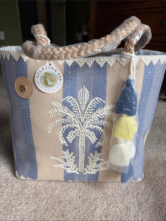 Spartina 449 Handbags - Spartina 449 Blue and Cream Striped Palm Tote with Tassels